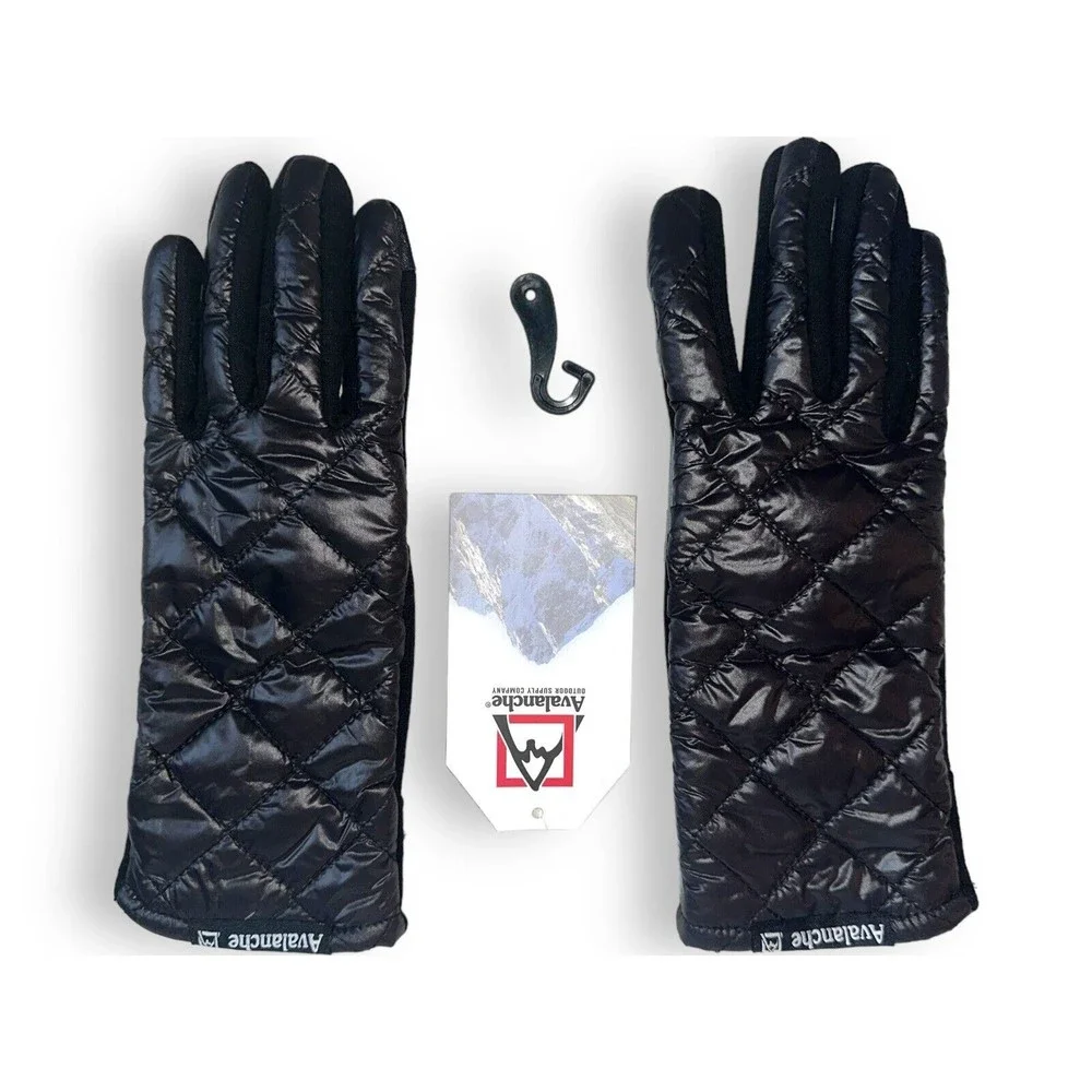 Womens Gloves Black Quilted Puffer Padded Smart Ladies Gloves Avalanche